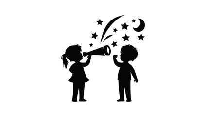 Flat vector illustration of two children silhouettes representing friendship childhood and playful interaction in a simple modern graphic style