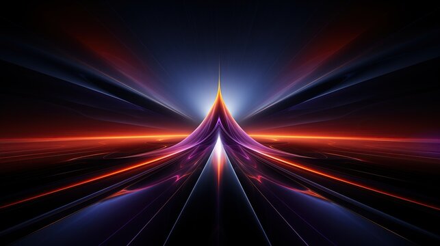 Futuristic abstract background with glowing lines and shapes creating atmosphere of speed and technology featuring vibrant colors like purple blue orange red and black