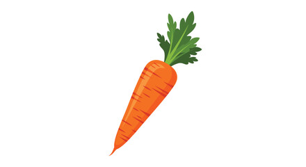 A bright orange carrot with green foliage, depicted in an upright, slightly angled position, isolated on a clean white background.
