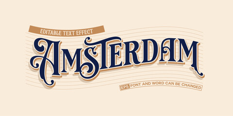 Amsterdam Editable Text Effect, Vintage Script Font Style