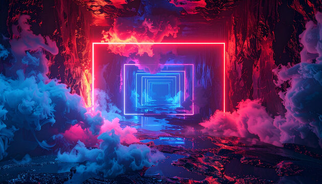 Neon Abstract Graphic, Red Blue Cut Out