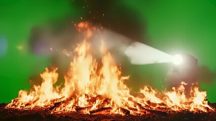 Fire hydrant engulfed in flames stands out against dark green background, powerfully conveying urgency and crisis, evoking alarm and attention grabbing drama perfect for high stakes action or.