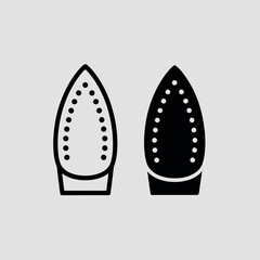 Two stylized icons of an iron soleplate one outlined and one filled