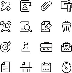 Set Of Office Icons Featuring Documents, Tools, And Everyday Workplace Essentials