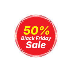 Black Friday 50% Sale Badge Vector with Discount Offer Label