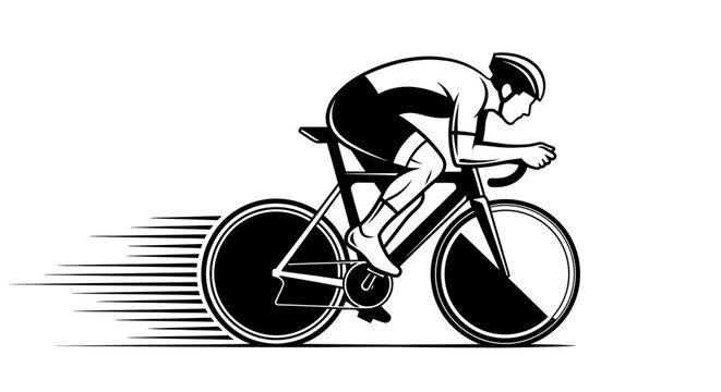 A cyclist in a racing position on a road bike, depicted with motion blur to indicate speed.