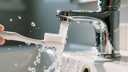 Abstract of daily cleaning of the toothbrush after using.