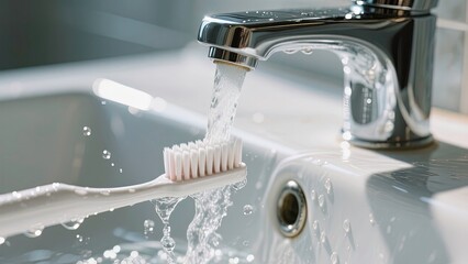Abstract of daily cleaning of the toothbrush after using.