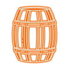 Glowing orange outline of a wooden barrel with staves and hoops, isolated on a white background.