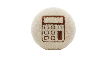 Calculator icon on a fluffy white circle against a black background on transparent background