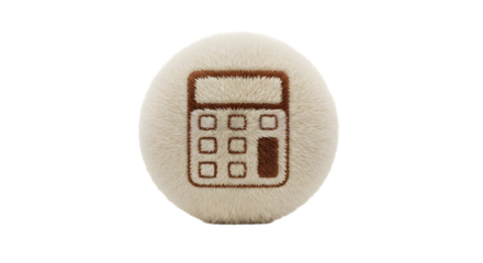 Calculator icon on a fluffy white circle against a black background on transparent background