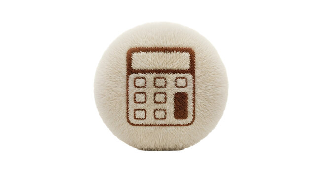 Calculator icon on a fluffy white circle against a black background on transparent background