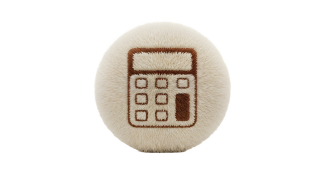 Calculator icon on a fluffy white circle against a black background on transparent background