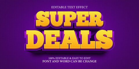 Editable Text Effect Super Deals Yellow 3D Typographic Style on Dark Purple Grid Background for Sale Promotion Banner
