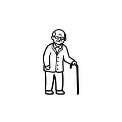 Elderly man standing with cane in formal attire and glasses  