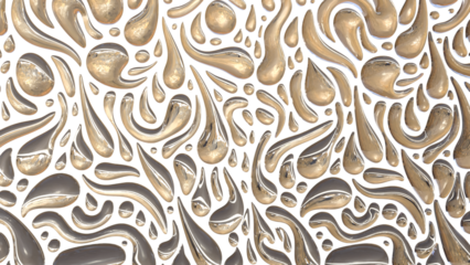 3D Metallic Water Drop Texture Background with Gold Chrome Liquid Pattern – Abstract Fluid Drip Surface Design for Futuristic Decorative Artwork