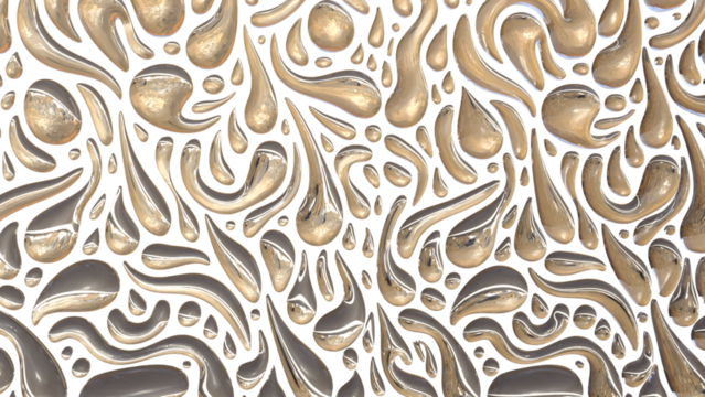 3D Metallic Water Drop Texture Background with Gold Chrome Liquid Pattern – Abstract Fluid Drip Surface Design for Futuristic Decorative Artwork