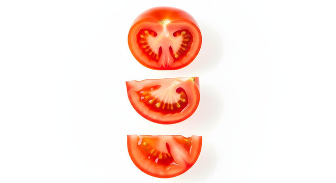 Fresh Tomato Slices Isolated on White Background in Studio Shot