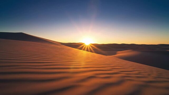 Serene desert sunset over rolling sand dunes