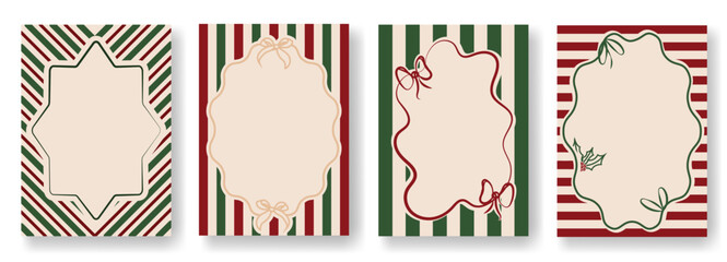 Christmas Vintage Frame. Set of vintage doodle hand-drawn Xmas borders with Coquette.