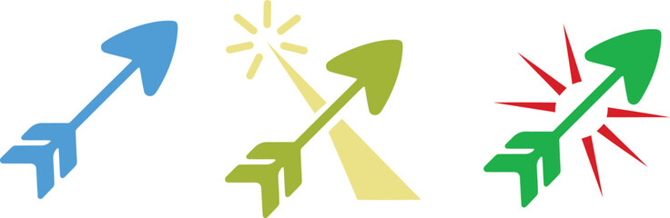 Set of colorful arrow icons depicting concepts of direction, target, growth, and achievement. Suitable for business, finance, and marketing infographics.