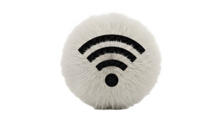 A fluffy white ball with a black wifi symbol in the center view on transparent background