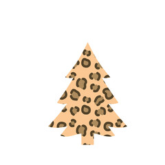 Leopard Print Christmas Tree Illustration Isolated on a White Background