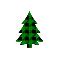 Green Buffalo Plaid Christmas Tree Isolated on a White Background