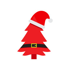 Santa Hat Christmas Tree Illustration Isolated on a White Background