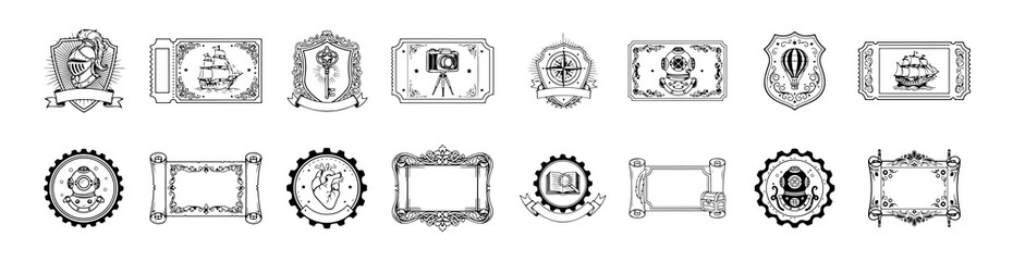 Luxury Vector Graphic Resource. Elegant Vintage Frame Shapes, Antique Monogram Badges, and Flourish Ornament Elements