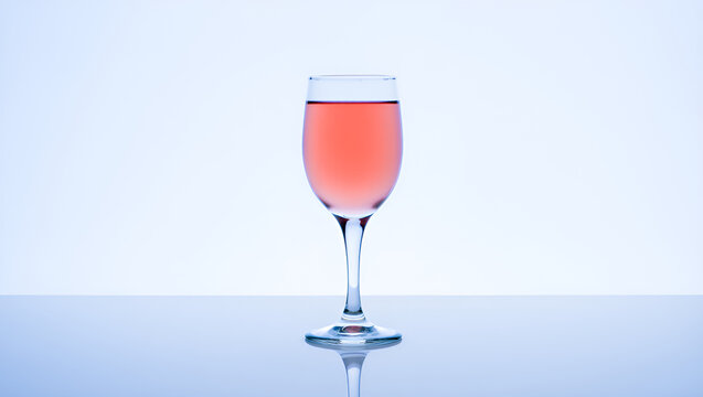 Elegant flute glass with refreshing rose wine drink reflection