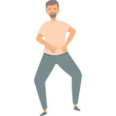 Fototapeta premium Man In Peach T Shirt And Blue Pants Standing With Hands On Hips In A Dynamic Pose Isolated On White Background With Soft Lighting