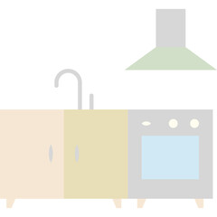 Minimalist Kitchenette With Stove Sink and Hood in Neutral Tones