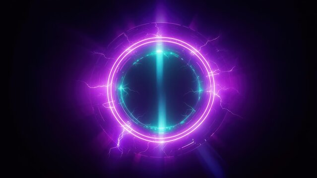 Futuristic glowing energy circle with electric sparks against a dark background, digital art
