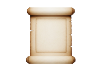 Pristine antique-style parchment scroll, partially unfurled blank textured light beige surface, tightly rolled ends, isolated on immaculate white background, concept of new beginnings and potential