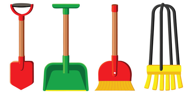 Shovel scoop broom rake gardening tools equipment cleaning yardwork outdoor home lawn