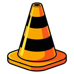 Bright Orange Cartoon Traffic Cone Vector Illustration with Black Safety Stripes for Construction, Warning, Caution, and Road Safety Design