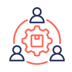 Team Collaboration Icon with Gear and Package Symbol
