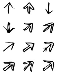 Hand-drawn black arrow icons set pointing various directions.Isolated transparent background ( include cut-out PNG file )
