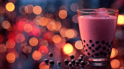 A glass of bubble tea with vibrant colors.