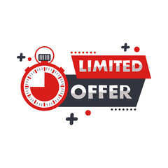 Limited Offer Graphic with Stopwatch Icon and Bold Text in Red and Gray Promotional Design
