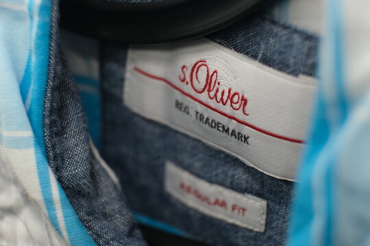 A close-up of the label on a S. Oliver shirt in a branded store. Brand logo, fashion, brand, quality, textiles. Russia, Moscow, November 12, 2025.