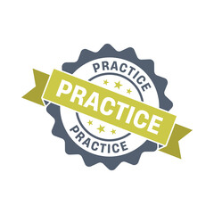 Practice Badge with Green Ribbon and Stars in 3D Cartoon Seal Illustration
