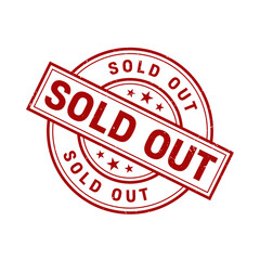 Sold Out Badge with Red Ribbon and Stars in 3D Cartoon Seal Illustration
