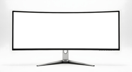 Naklejka premium Ultra wide curved gaming monitor with blank white screen display