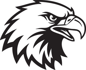 Fototapeta premium Dynamic and powerful black and white illustration of an eagle's head with a fierce expression, symbolizing strength, freedom, and leadership, ideal for team mascots or bold branding