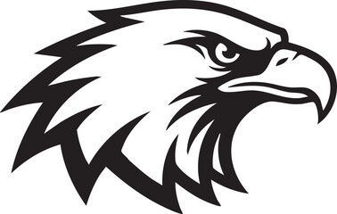 Obraz premium Fierce eagle head mascot in a bold black and white vector graphic style. This bird of prey is a powerful symbol of strength, freedom, and vision