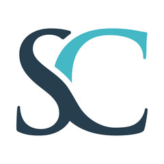 Stylized SC Logo with Curved Blue Letters in Modern Geometric Design
