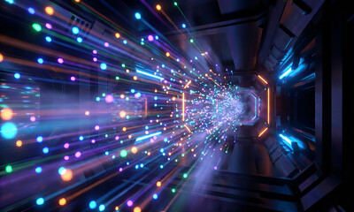 Obraz premium Abstract digital swirls of light and particles flowing through a dark cosmic background