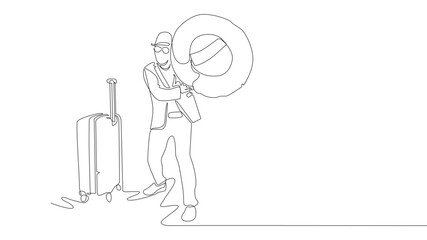 Continuous one-line drawing summer concept doodle vector illustration
